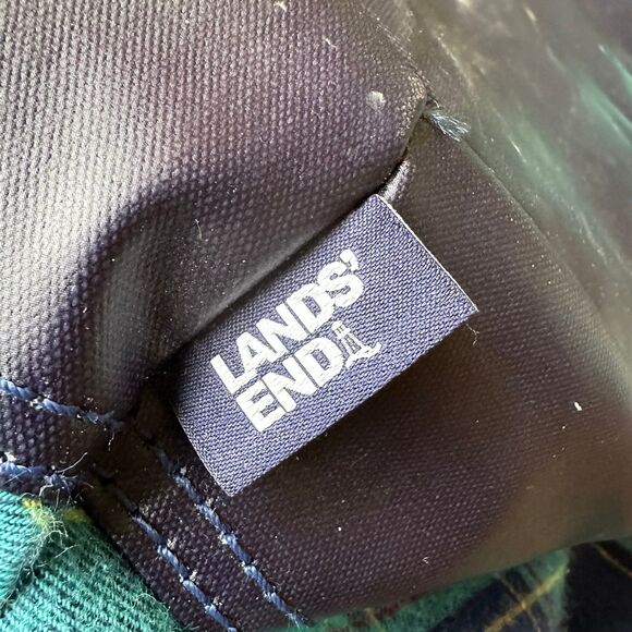 Lands End Weekender Flannel Duffle Bag Blue Green Plaid - Picture 7 of 10